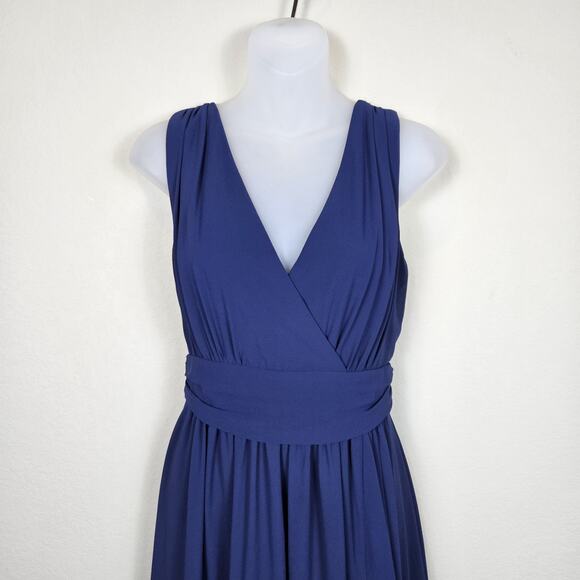 Lulus Heavenly Hues Gown Formal Dress Navy Blue Goddess V-Neck Maxi Chiffon M - Picture 6 of 16